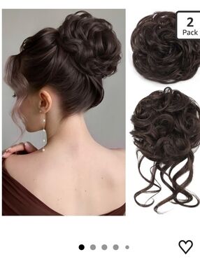 Dark Brown Curly Hair Bun Scrunchie (2 Pack)